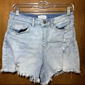 JELLY JEANS High Rise Cut Offs Shorts Distressed Light Blue Distressed Sz Medium